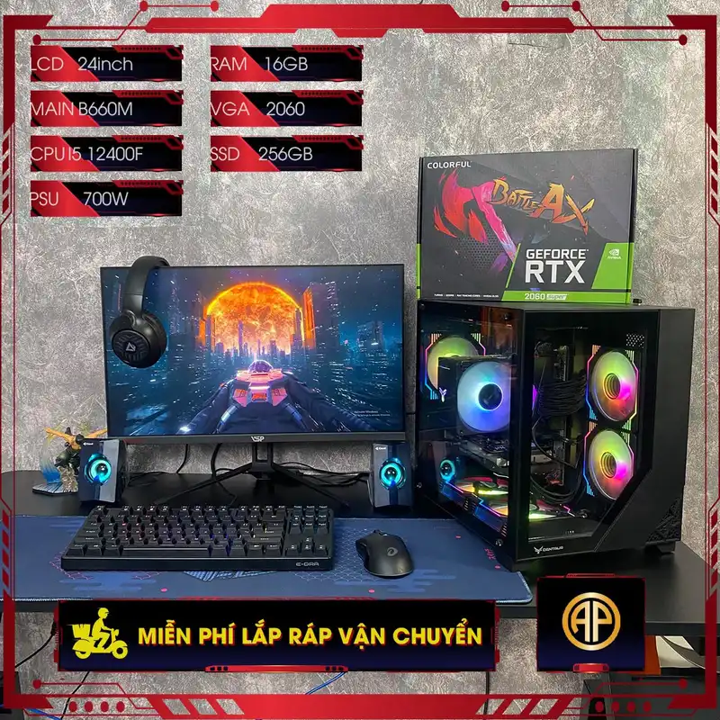  Dàn Pc Gaming AP Bể Cá Trắng B760 I5 12400F 16GB RTX 2060  Kèm Màn Hình 27inch ( Vga 2nd )