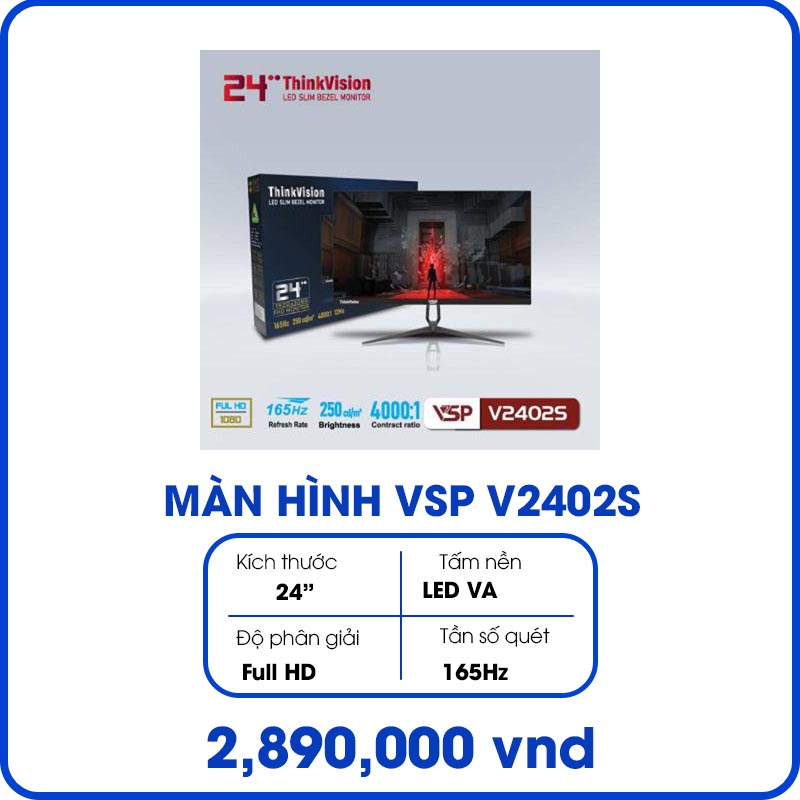 Màn hình máy tính VSP V2402S (24inch, Full HD, LED VA, 165Hz, 12ms, 250 cd/㎡, Phẳng)