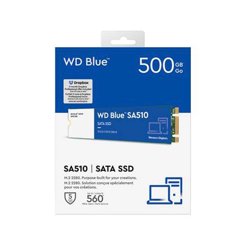 Ổ cứng SSD WD Blue 500GB / M.2-2280 / SATA III / Read up to 560MB/s - Write up to 530MB/s - Up to 95K/84K IOPS (màu xanh Blue)