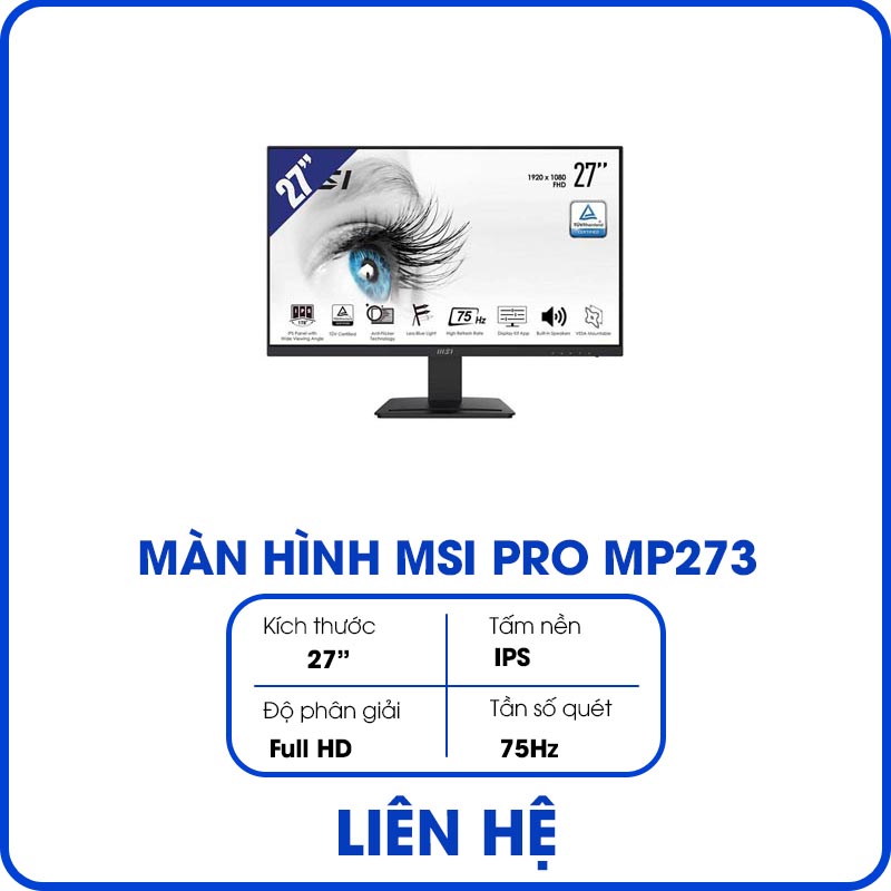 Màn hình máy tính MSI PRO MP273 (27inch, Full HD, IPS, 75Hz, 5ms, 250 cd/m², Phẳng)