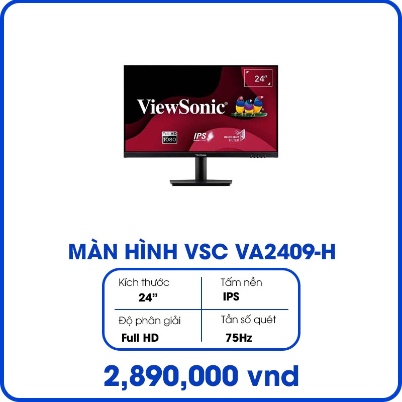Màn Hình Máy Tính Viewsonic VA2409-H (24inch, Full HD, IPS, 75Hz, 3ms, 250 cd/㎡, Phẳng)