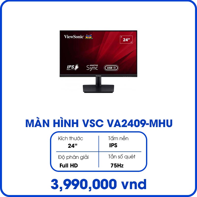 Màn Hình Máy Tính Viewsonic VA2409-MHU (24inch, Full HD, IPS, 75Hz, 3ms, 250 cd/㎡, Phẳng)