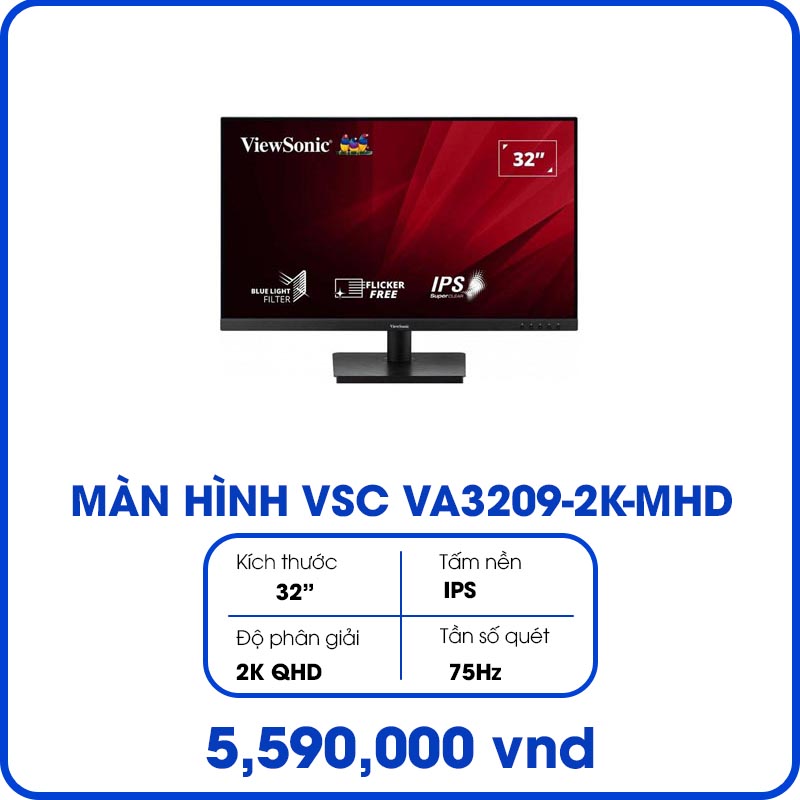 Màn hình máy tính Viewsonic VA3209-2K-MHD  (31,5 inch/QHD/IPS/75Hz/4ms)