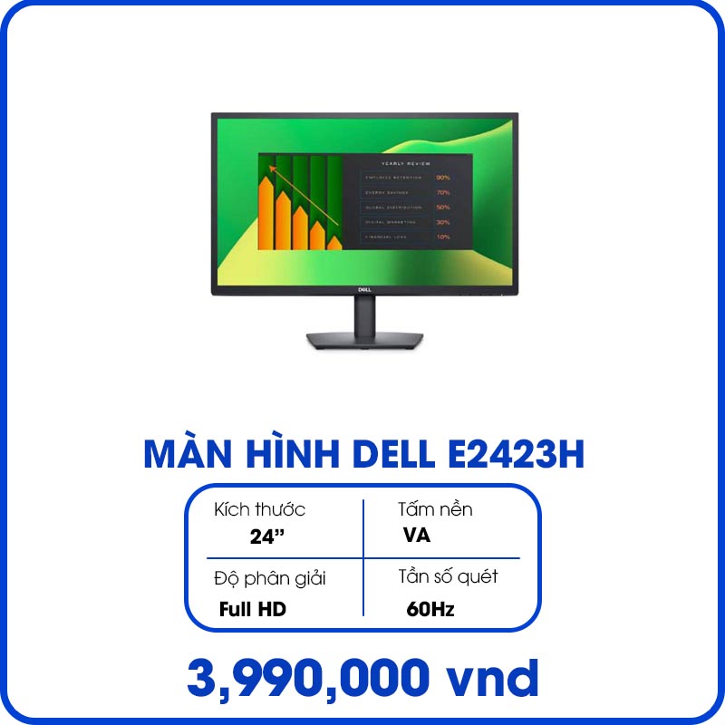 Màn hình máy tính Dell E2423H (24inch, Full HD, VA, 60Hz, 8 ms, 250 cd/m², Phẳng)