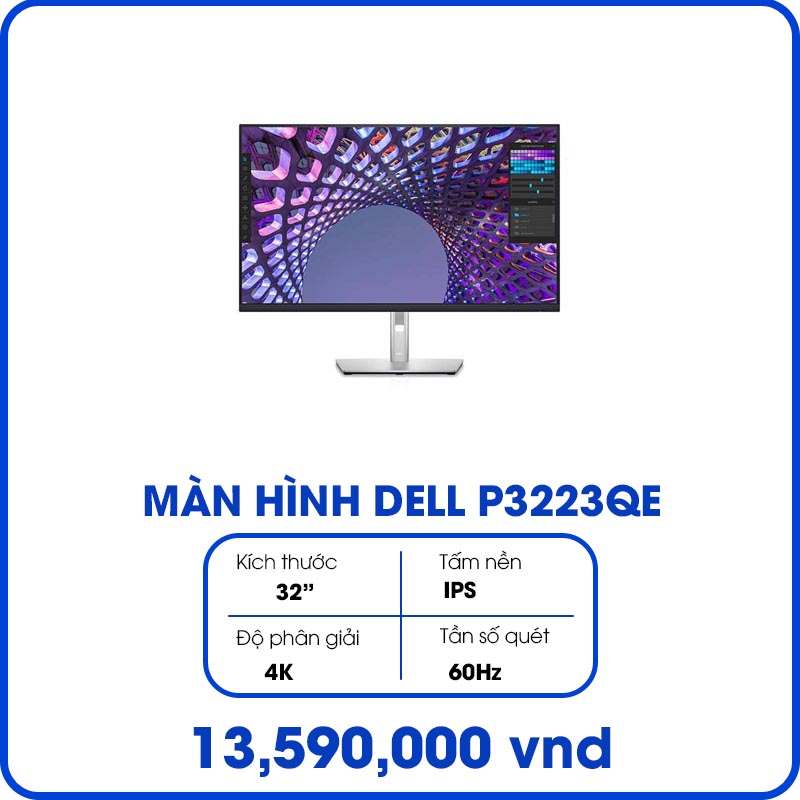 Màn hình máy tính Dell P3223QE (31.5 inch/UHD/IPS/60Hz/5ms/350 nits/HDMI+DP+USB+USBC+LAN)