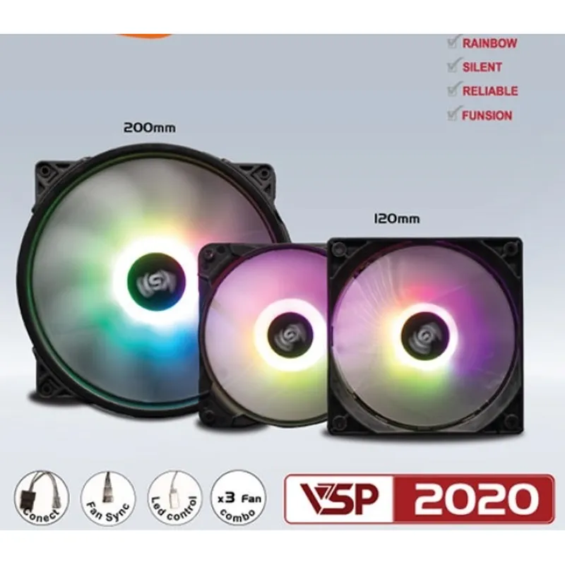 Bộ 3 Fan Led RGB VSP 2020 (Fan theo case ES6 và ES7, 1Fan 20cm và 2Fan 12cm)