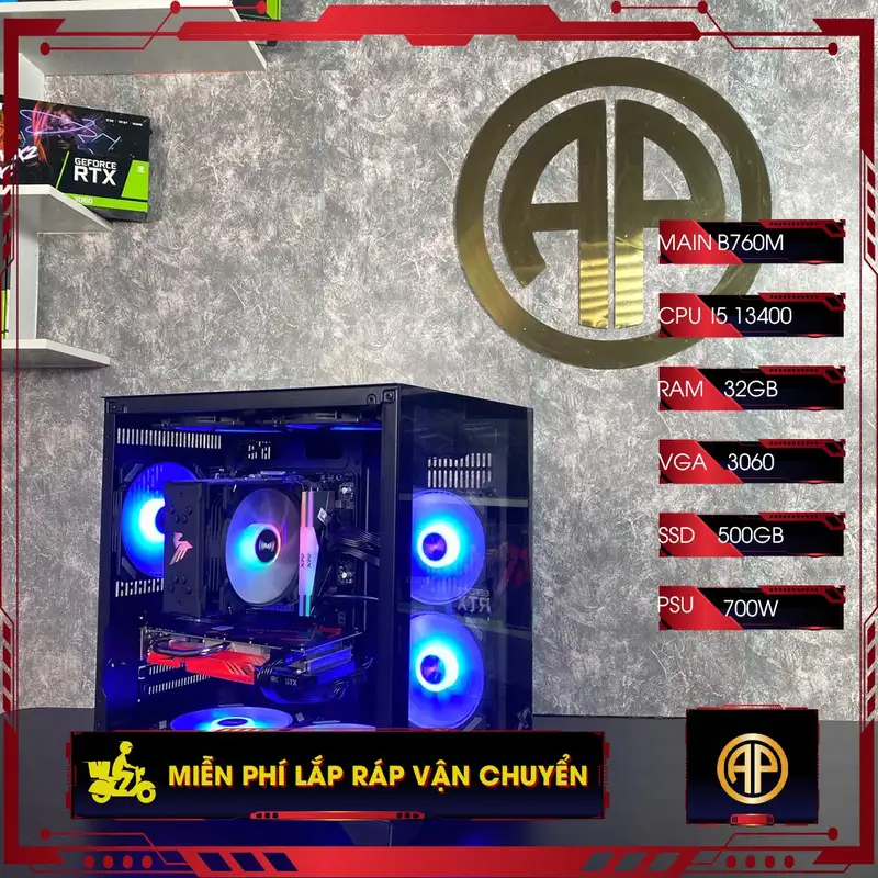  Pc Đồ Hoạ AP Bể Cá B760M I5 13400F 16GB RTX 3060 