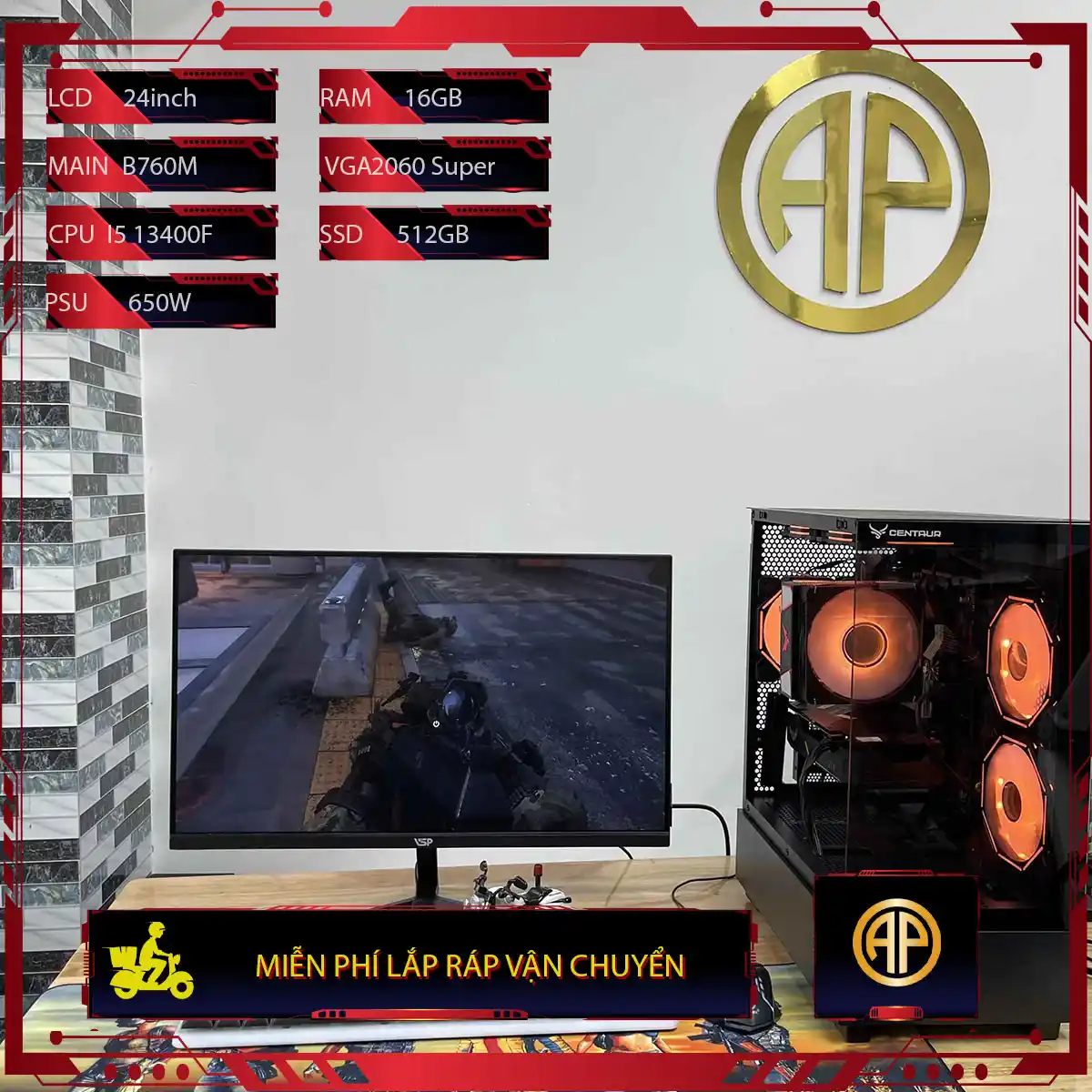  Dàn Pc Gaming Giá Rẻ Bể Cá Trắng B760M I5 13400F 16GB 2060 Super    Màn Hình 24inch ( Vga 2nd )