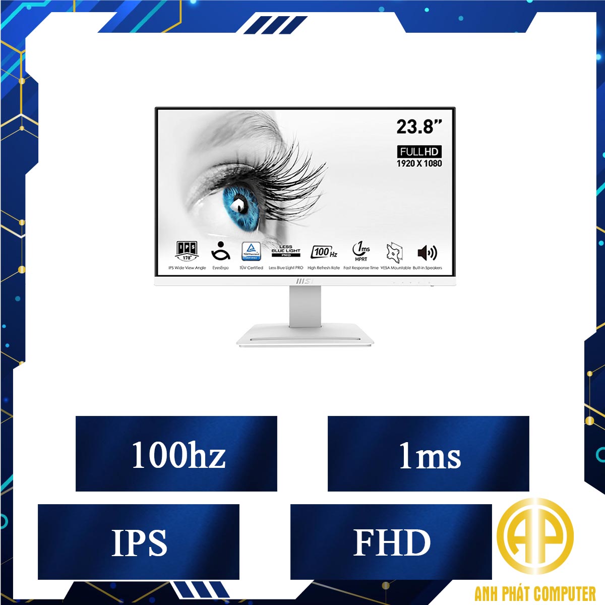 Màn hình máy tính MSI Pro MP243XW (23.8 inch/FHD/IPS/100Hz/1ms/Loa)