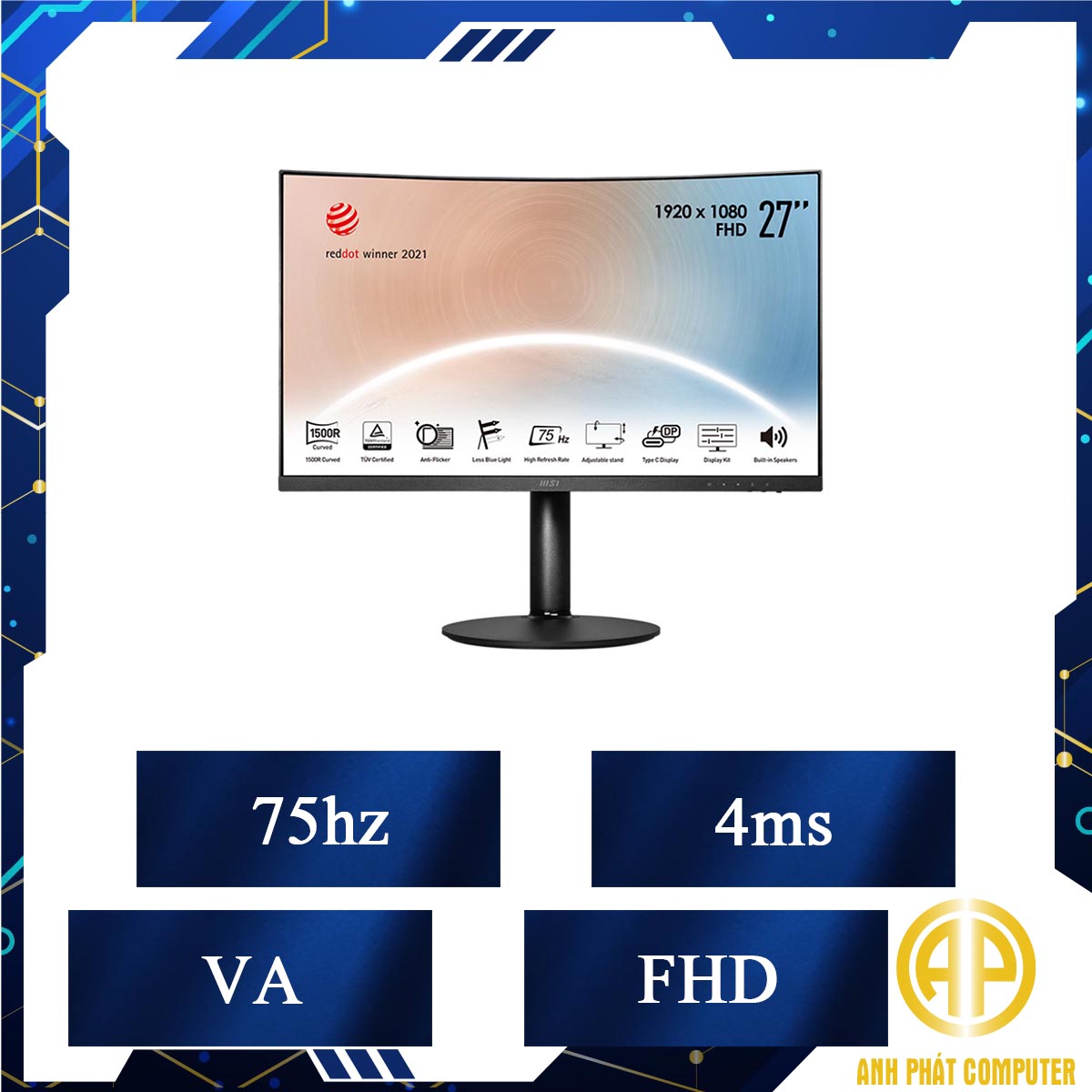 Màn hình máy tính MSI MD271CP (27 inch/FHD/VA/75Hz/4ms/Loa/Cong/USB TypeC)