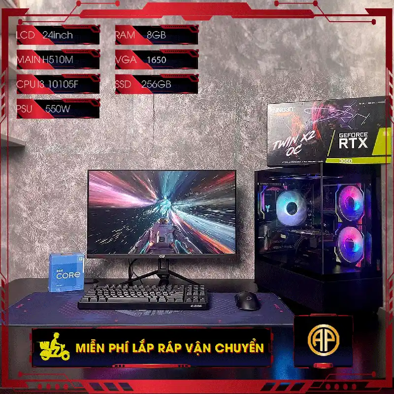  Dàn Pc Gaming AP Bể Cá Đen H510M I3 10105F 8GB GTX 1650  Kèm Màn Hình Không Có Dữ Liệu 