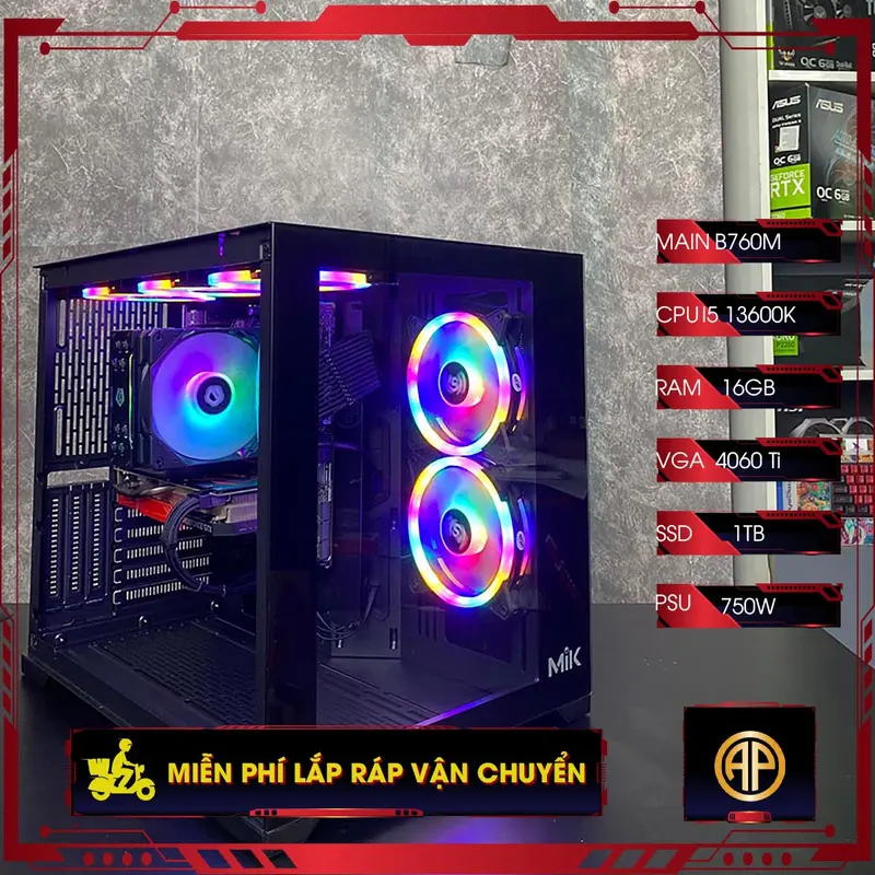 Pc Gaming Bể Cá Đen B760M I5 14600K 32GB RTX 4060 Ti ( All New)