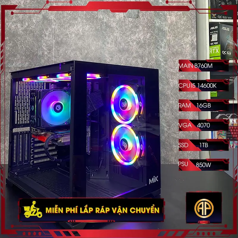 Pc Gaming Bể Cá Đen B760M I5 14600K 32GB RTX 4070 ( All New)