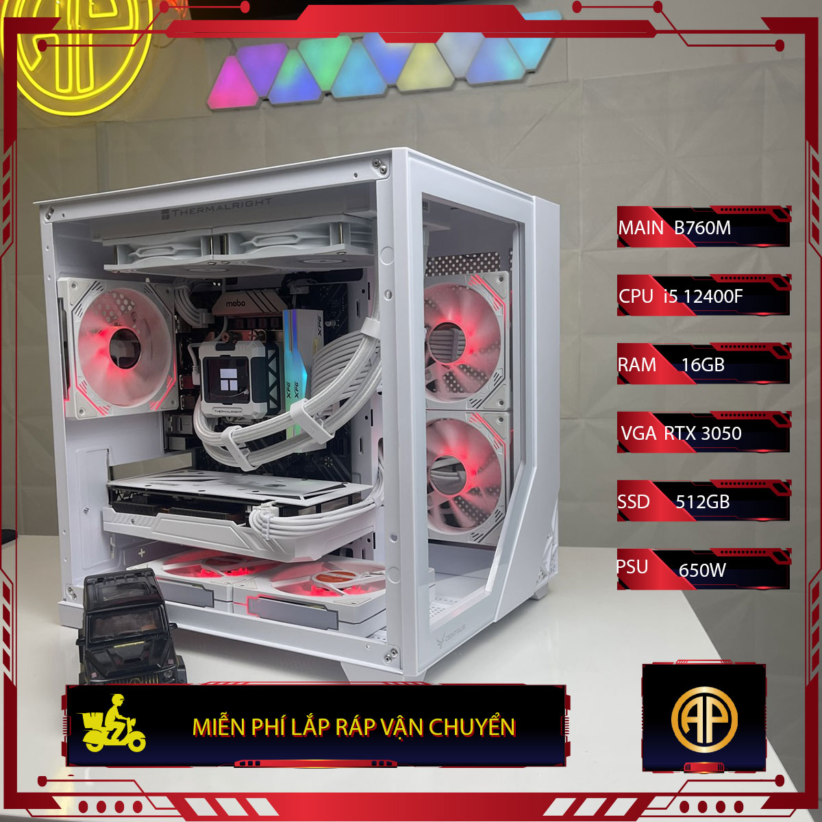 Pc Gaming Bể Cá Trắng B760M I5 12400F 16GB RTX 3050 ( All New)