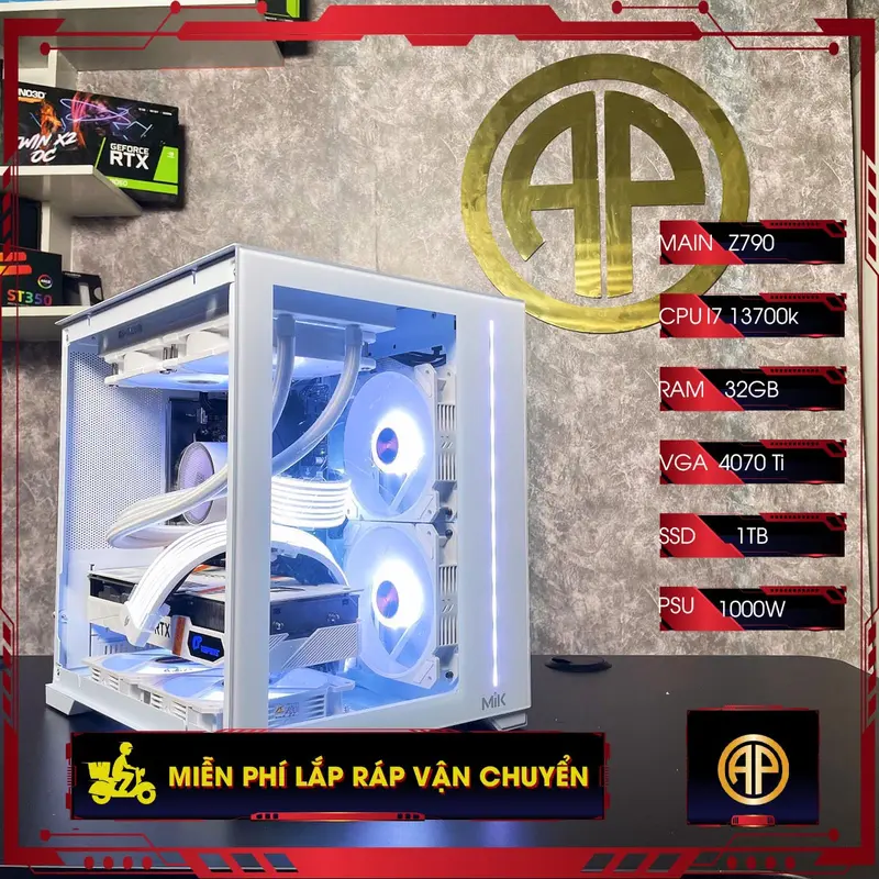 Pc Gaming Bể Cá Trắng Z790 I7 14700K 16GB RTX 4070 Ti ( All New)