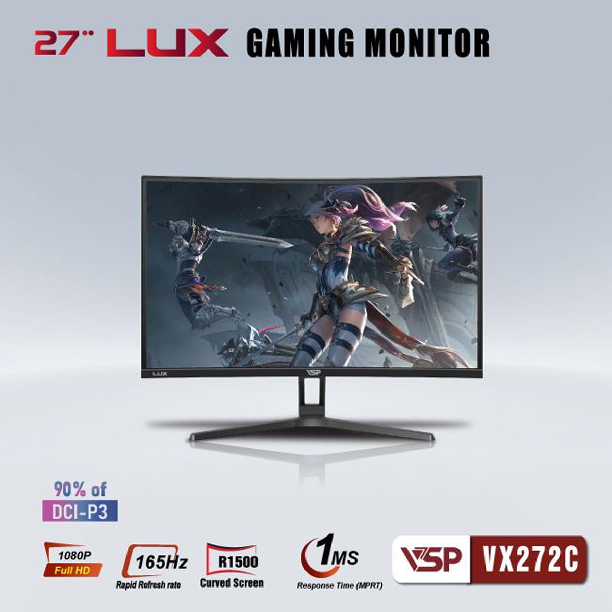 Màn hình máy tính Gaming VSP VX272C - LUX | 27 inch, Full HD, VA, 165Hz, 1ms, cong