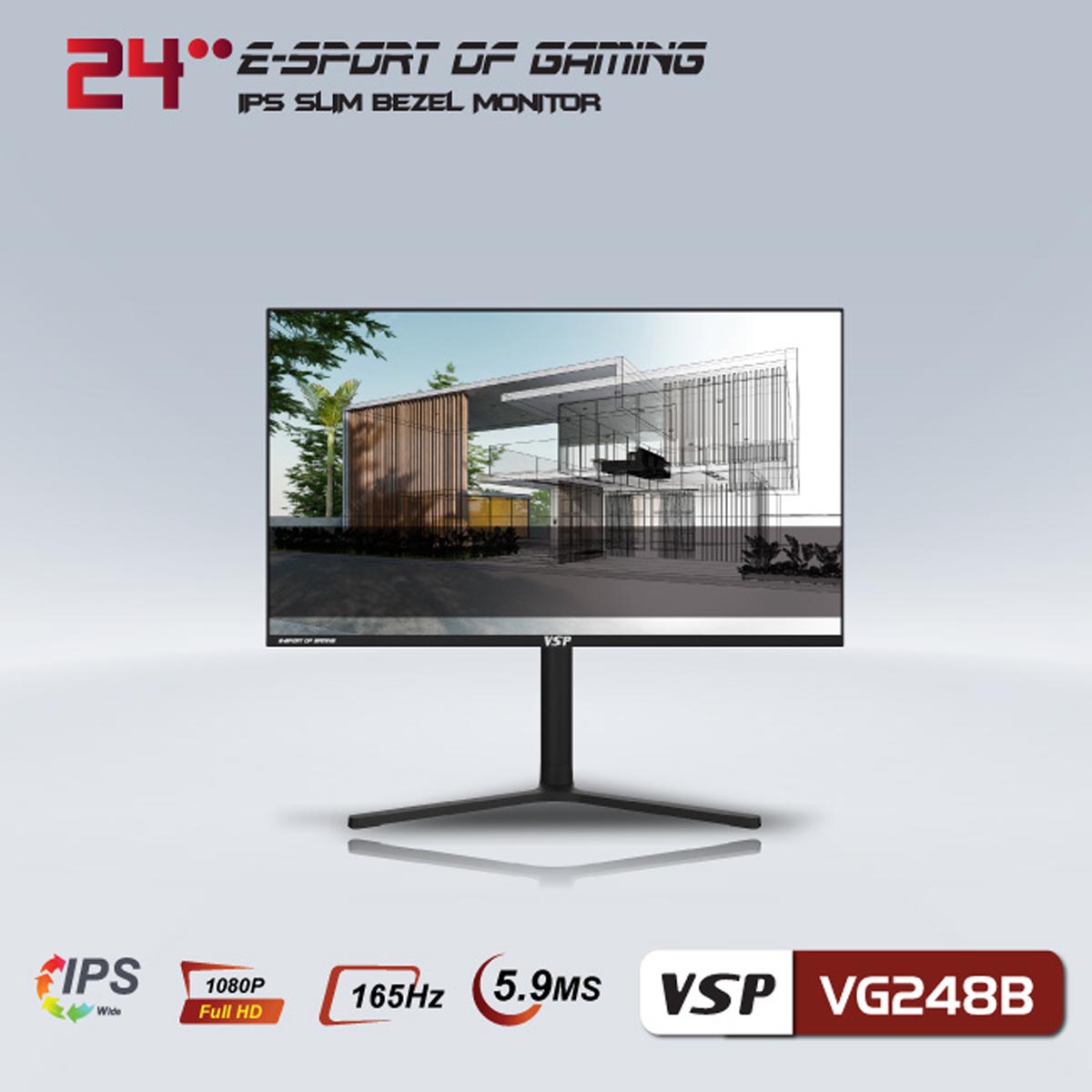 Màn hình máy tính VSP VG248B 24in Phẳng IPS 165Hz (Xoay 90 độ)