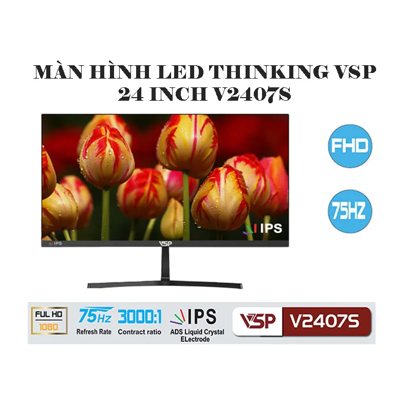 Màn Hình Máy Tính VSP V2407S - Đen | 23.8 inch, FHD, IPS, 75Hz, 8ms, phẳng