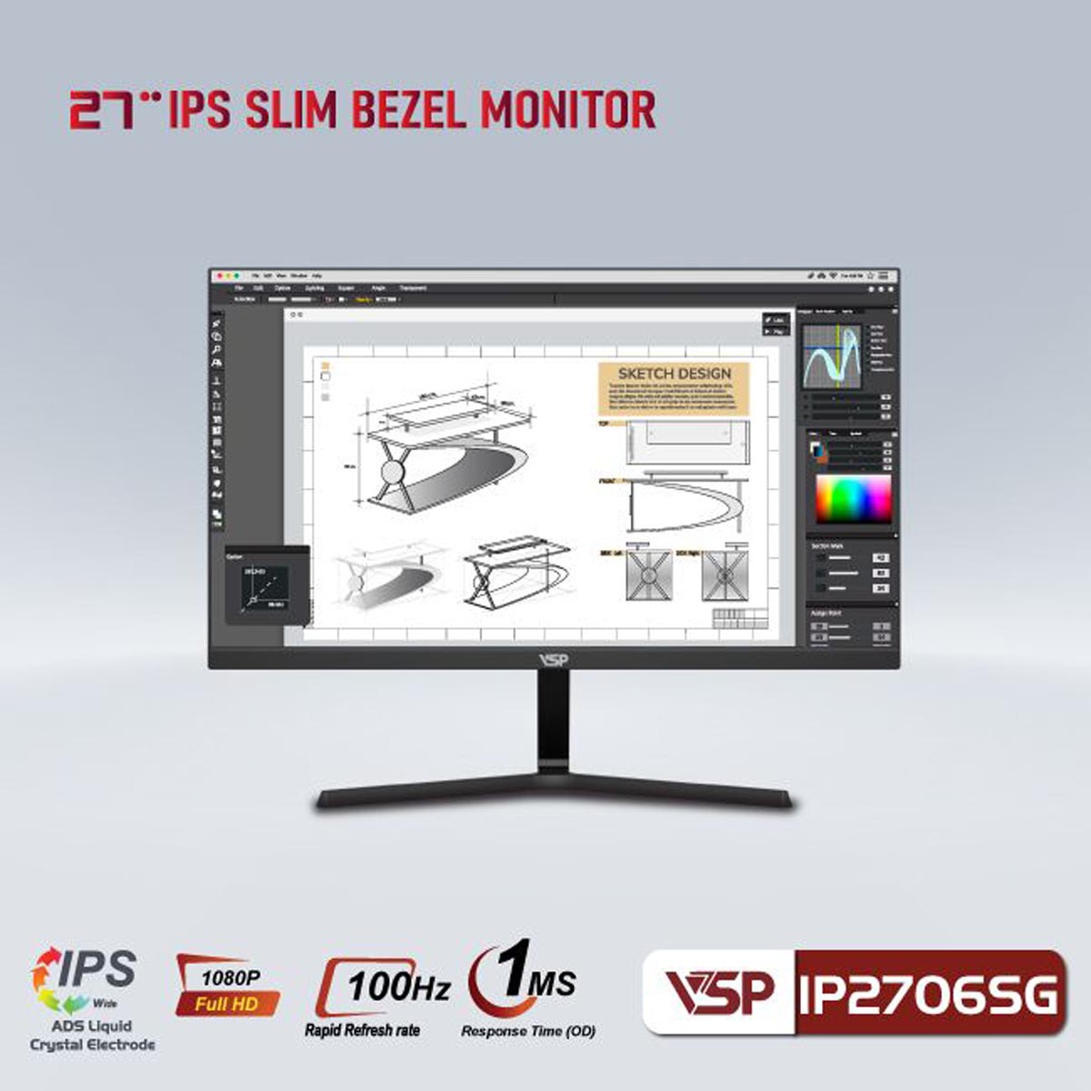 Màn hình máy tính VSP IP2706SG 100Hz 27in Phẳng IPS 100Hz