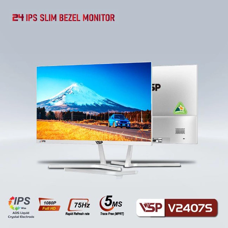 Màn Hình Máy Tính VSP V2407S - Trắng | 23.8 inch, FHD, IPS, 75Hz, 8ms, phẳng