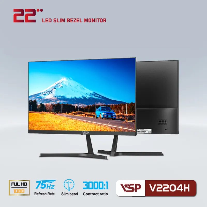 Màn Hình Máy Tính VSP PHẲNG LED 22INCH TRÀN VIỀN V2204H - ĐEN 100Hz