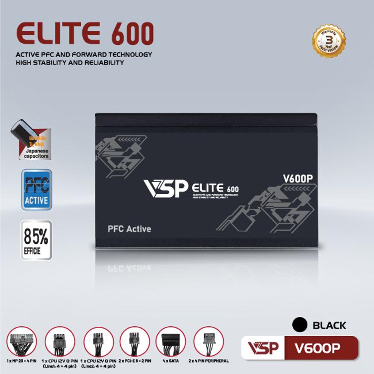 Nguồn máy tính VSP V600P Đen