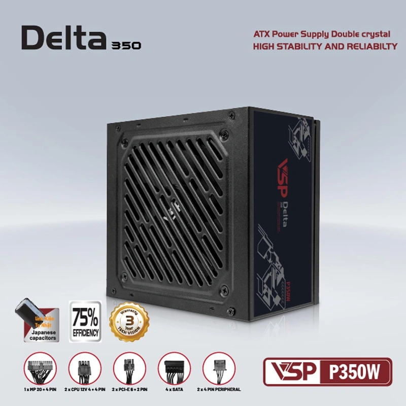 Nguồn Máy Tính VSP Delta P350W | 350W, cáp dẹt đen