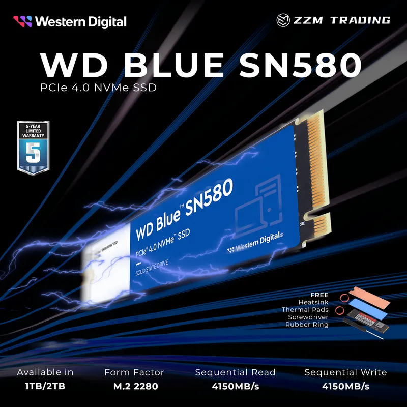 Ổ cứng SSD WD SN580 Blue 500GB M.2 2280 PCIe NVMe 4x4 (Đọc 4000MB/s - Ghi 3600MB/s) - (WDS500G3B0E)