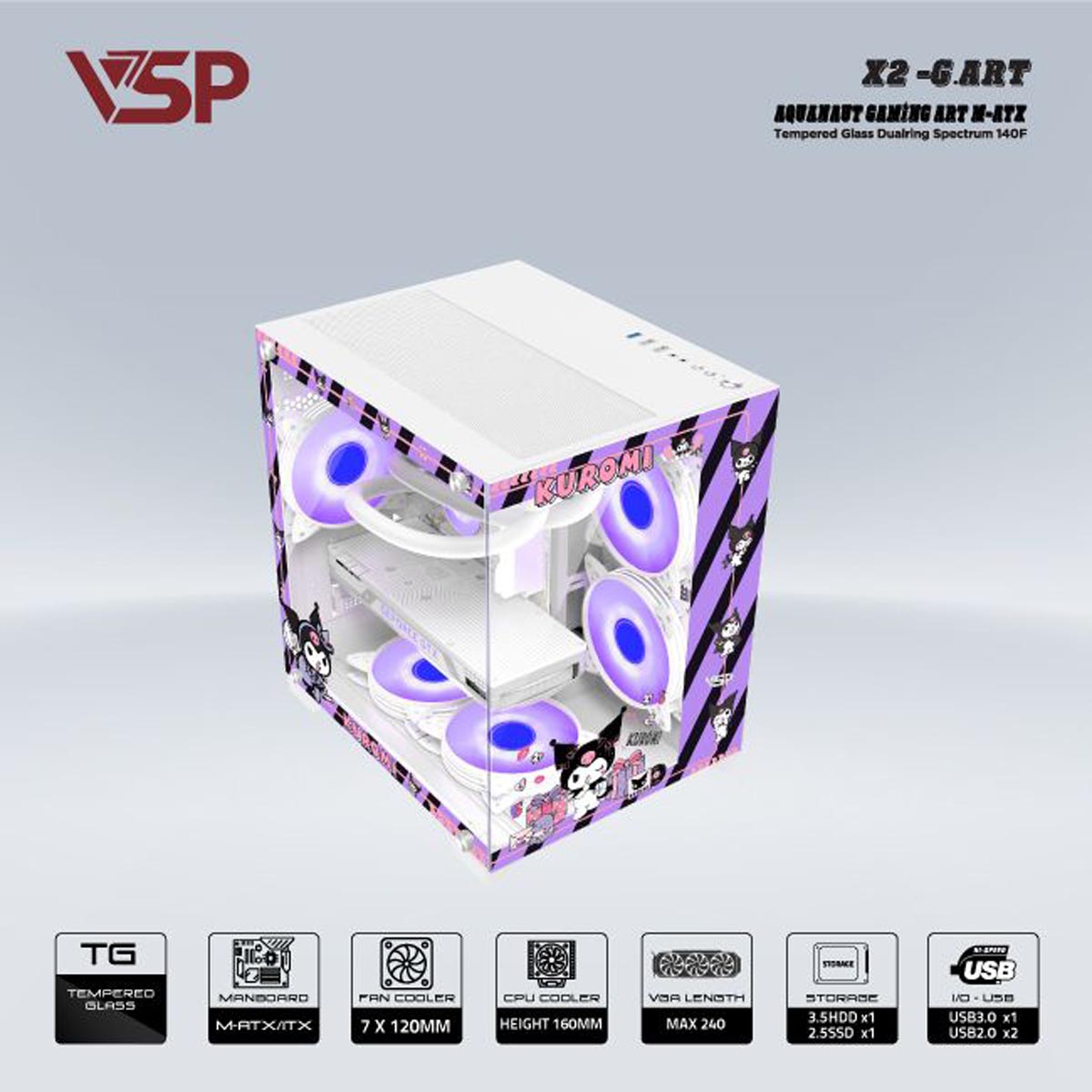 Vỏ Case VSP X2 G.ART (M-ATX, Trắng, Chưa Gồm Fan)