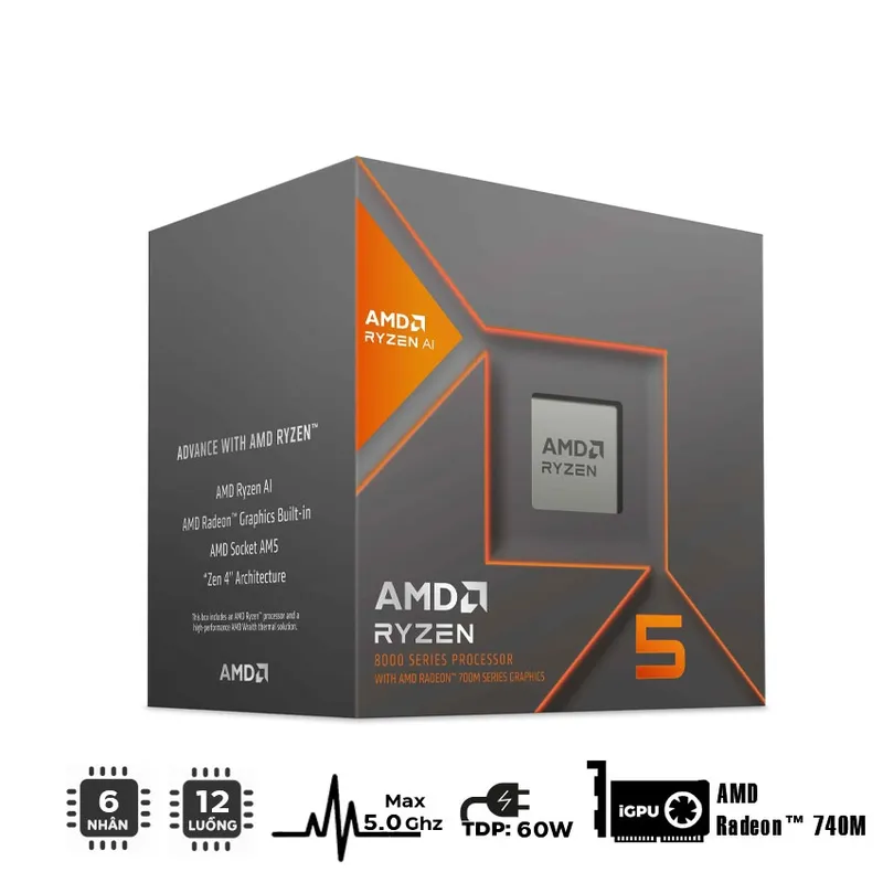 CPU AMD Ryzen 5 8500G (3.5GHz Upto 5.0GHz / 22MB / 6 Cores, 12 Threads / 65W / Socket AM5) Chính Hãng