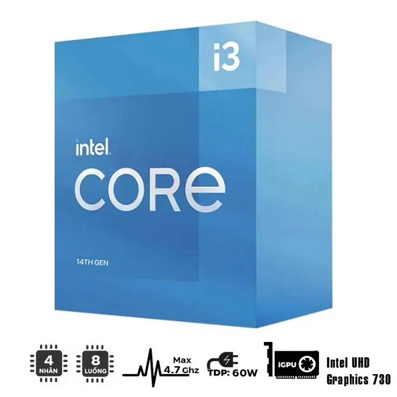 CPU Intel Core i3-14100 (UP TO 4.7GHZ, 4 NHÂN 8 LUỒNG, 12MB CACHE, 60W) - SOCKET INTEL LGA 1700/RAPTOR LAKE Chính Hãng
