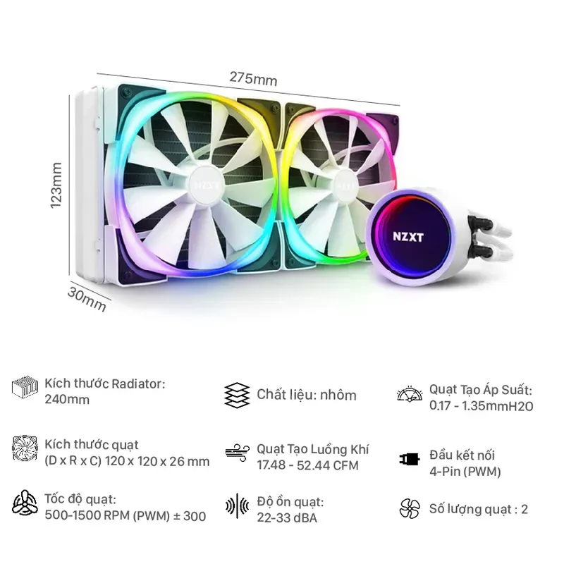 Tản nhiệt nước CPU NZXT Kraken X53 ARGB AiO Cooling (240)