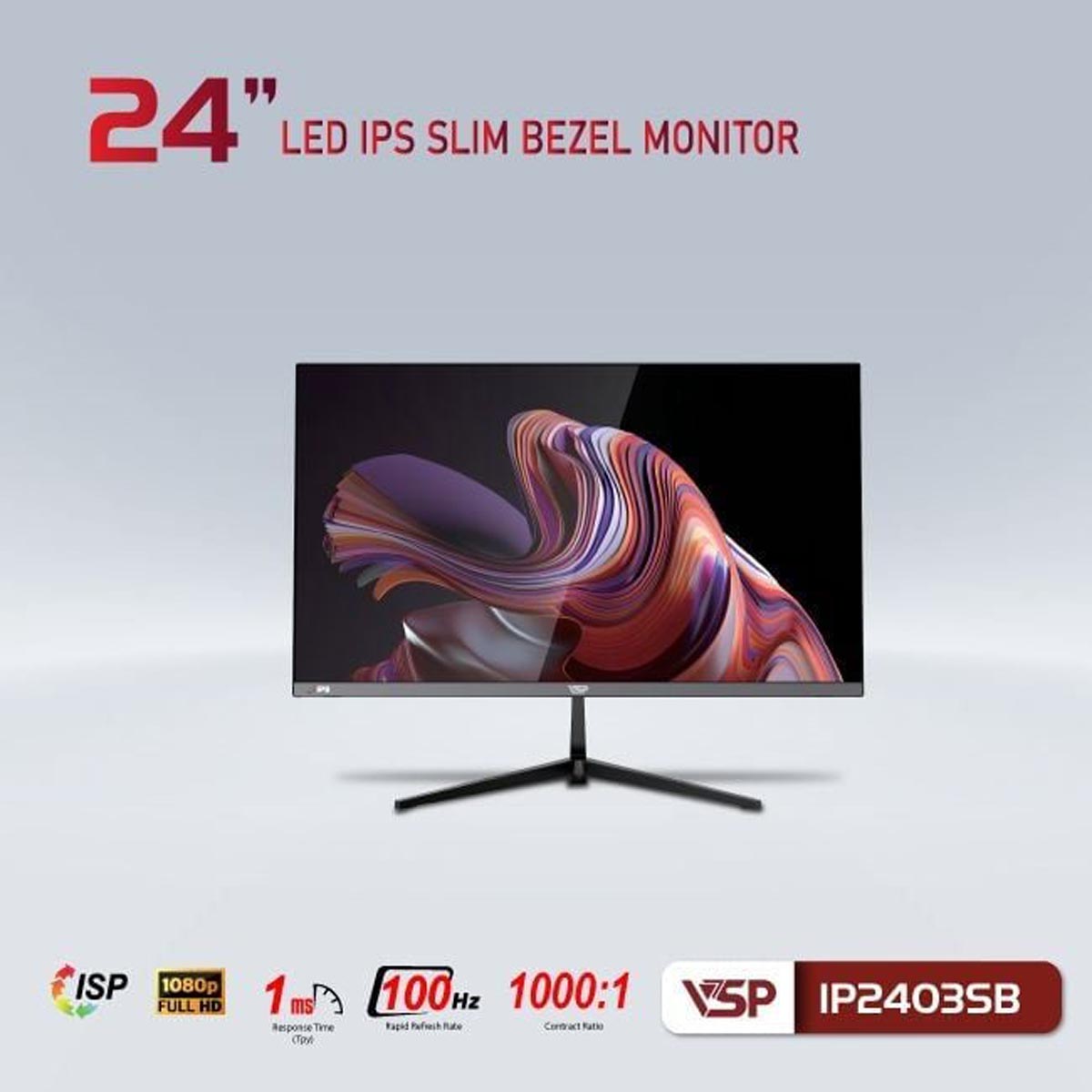 Màn hình máy tính VSP IP2403SB Đen | 23.8 inch, Full HD, IPS, 100Hz, 1ms, phẳng