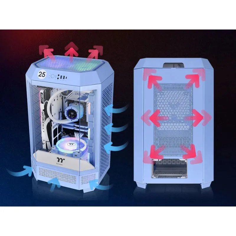 Vỏ Case Thermaltake The Tower 300 Hydrangea Blue Micro Tower Chassis | Xanh, sẵn 2 fan ARGB 14cm (CA-1Y4-00SFWN-00)
