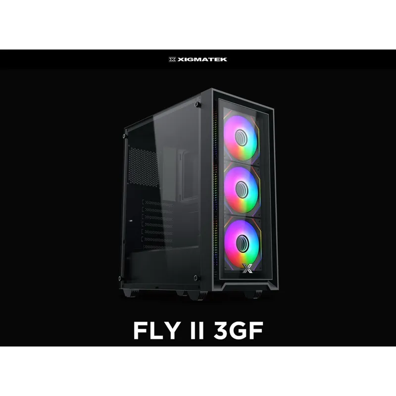 Vỏ Case Xigmatek FLY II 3GF - Black | Kèm sẵn 3 fan ARGB (EN 44663)