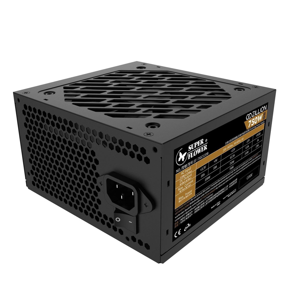 Nguồn máy tính Super Flower Zillion DB 750W, màu đen, công suất 750W.