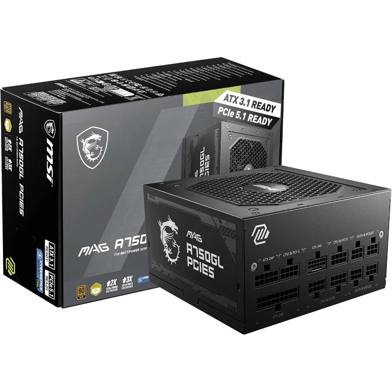 Nguồn Máy Tính MSI MAG A750GL PCIE5 | 750W, ATX, 80 Plus Gold, Full Modular