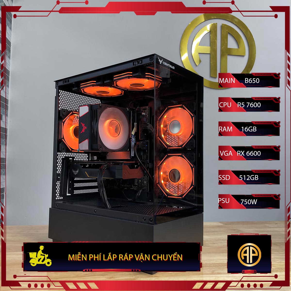 PC AMD Đen B650 RYZEN 5 7600 16GB Rx 6600 ( All New)