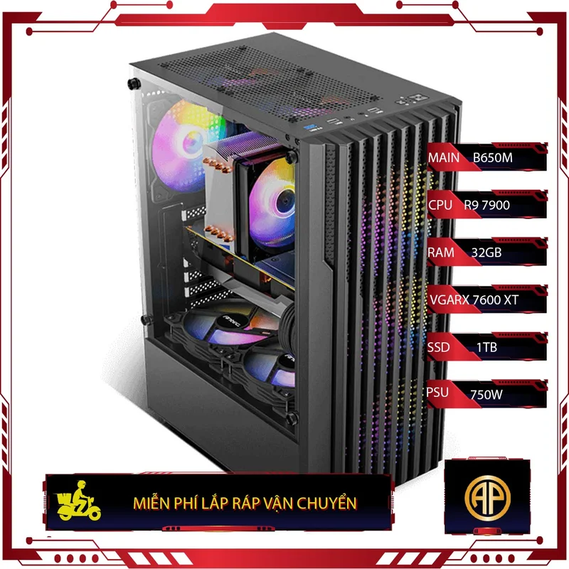 PC AMD Đen B650M  R9 7900 32GB RX 7600 XT ( All New)