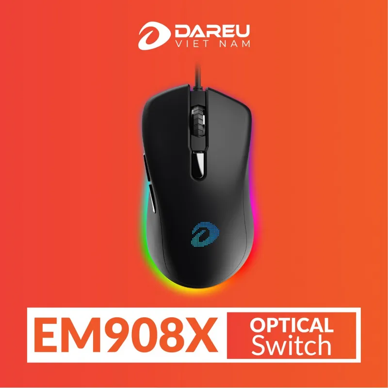 Chuột Gaming Dare-U EM908X - Black | Optical sw (RGB, BRAVO sensor)