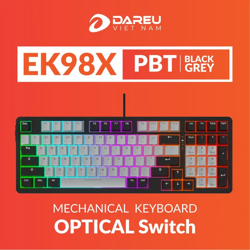 Bàn phím quang cơ Gaming Dare-U EK98X PBT Black - Grey | Blue switch