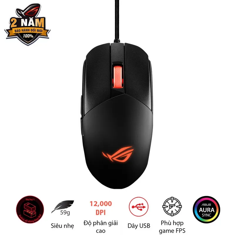 Chuột Gaming ASUS ROG Strix Impact III USB, RGB, Đen (90MP0300-BMUA00)