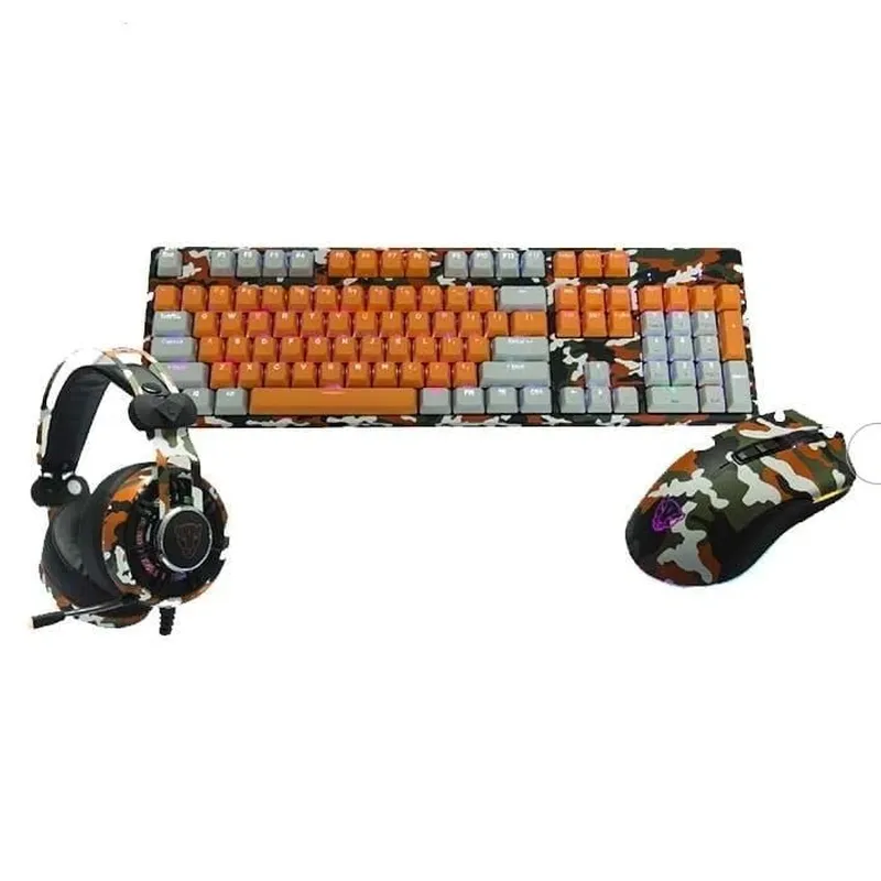 Combo Phím Chuột Tai Nghe Motospeed GS700 Camo RGB Gaming (Cam)