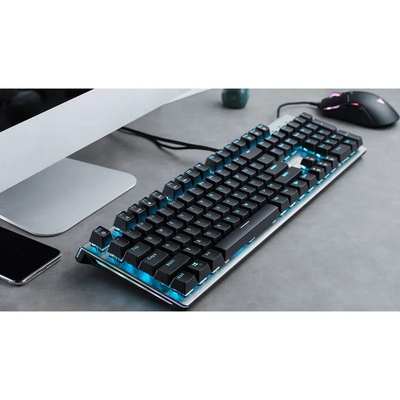 Bàn Phím Cơ V530 Đen Sliver Switch 104 Phím Phím Quang Chống Nước