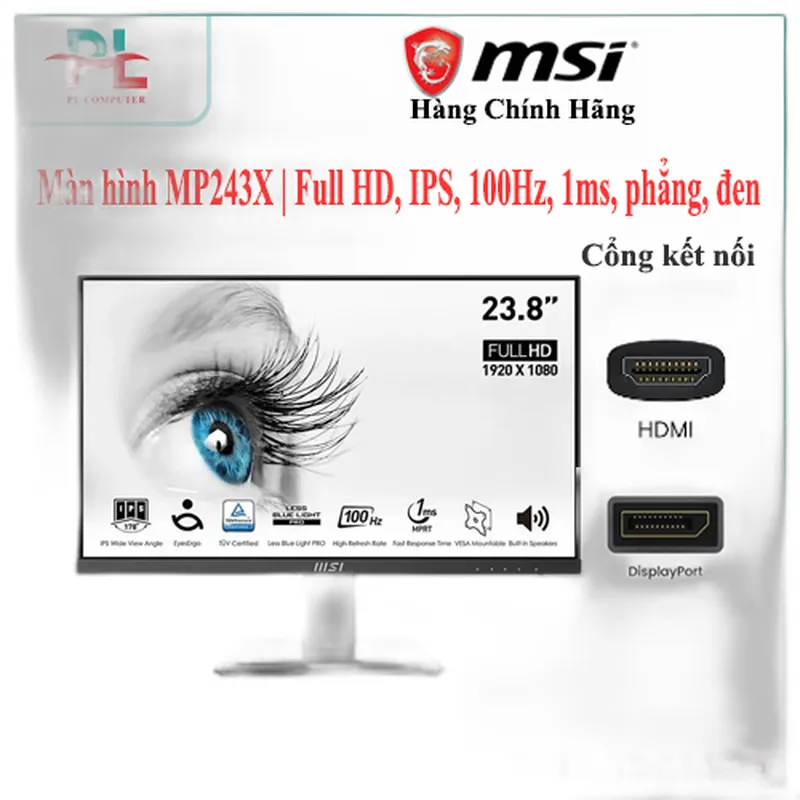 Màn Hình Máy Tính văn phòng MSI Pro MP2412 | 23.8 inch, Full HD, VA, 100Hz, 1ms, phẳng