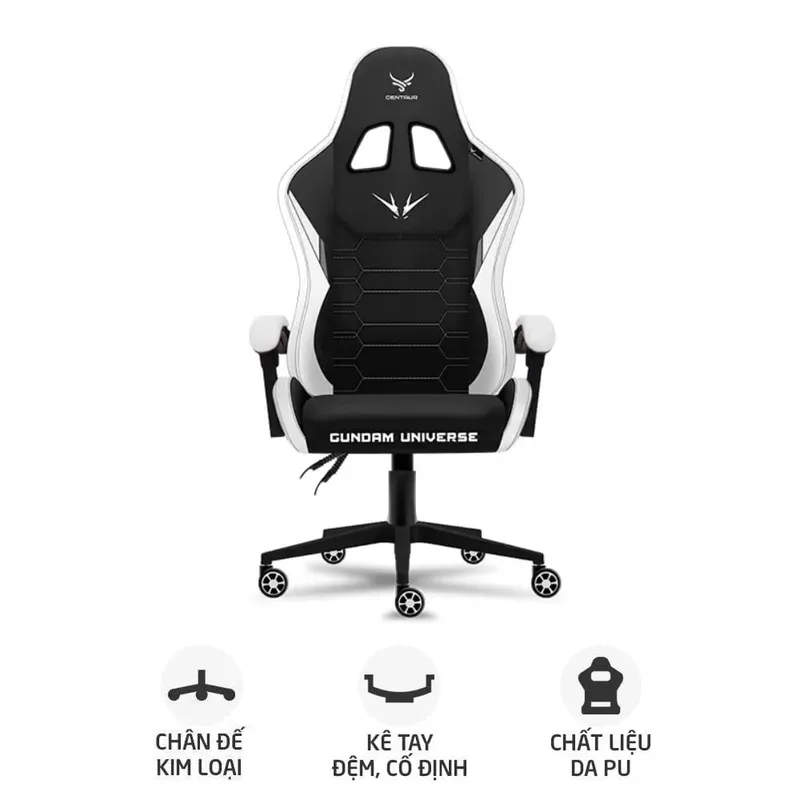 Ghế Gaming Gundam Universe Đen trắng chân kim loại