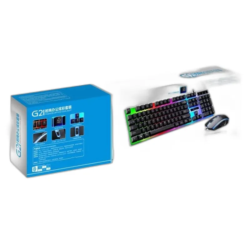 Combo phím chuột giả cơ G21 chuyên game Trắng - Đen Led Rainbow