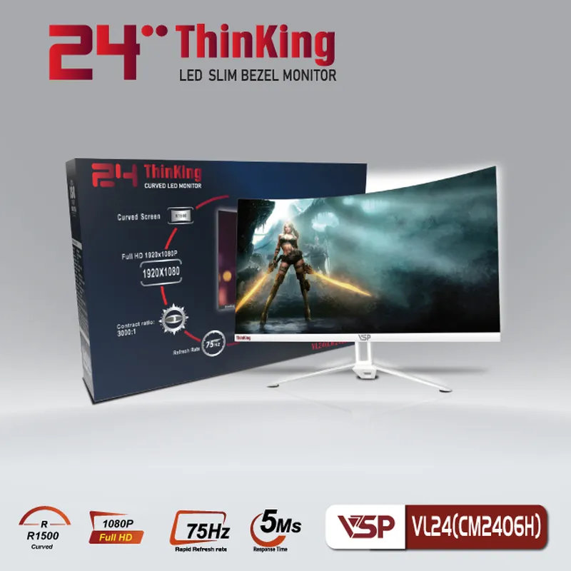 Màn Hình Máy Tính VSP VL24(CM2406H) Trắng (24inch, Full HD, VA, 75Hz, 8/16ms, 250 cd/㎡, Cong, 1500R)