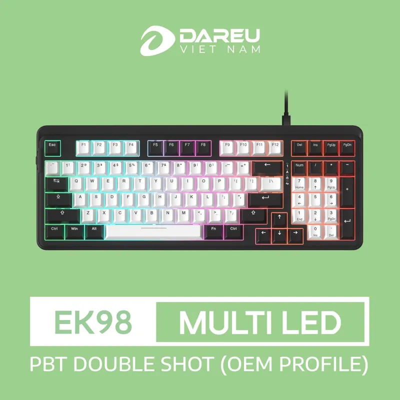 Bàn phím cơ Dare-U EK104 Gray - Black | 2 sides RGB strip, Multi-Led, PBT, Dream Switch