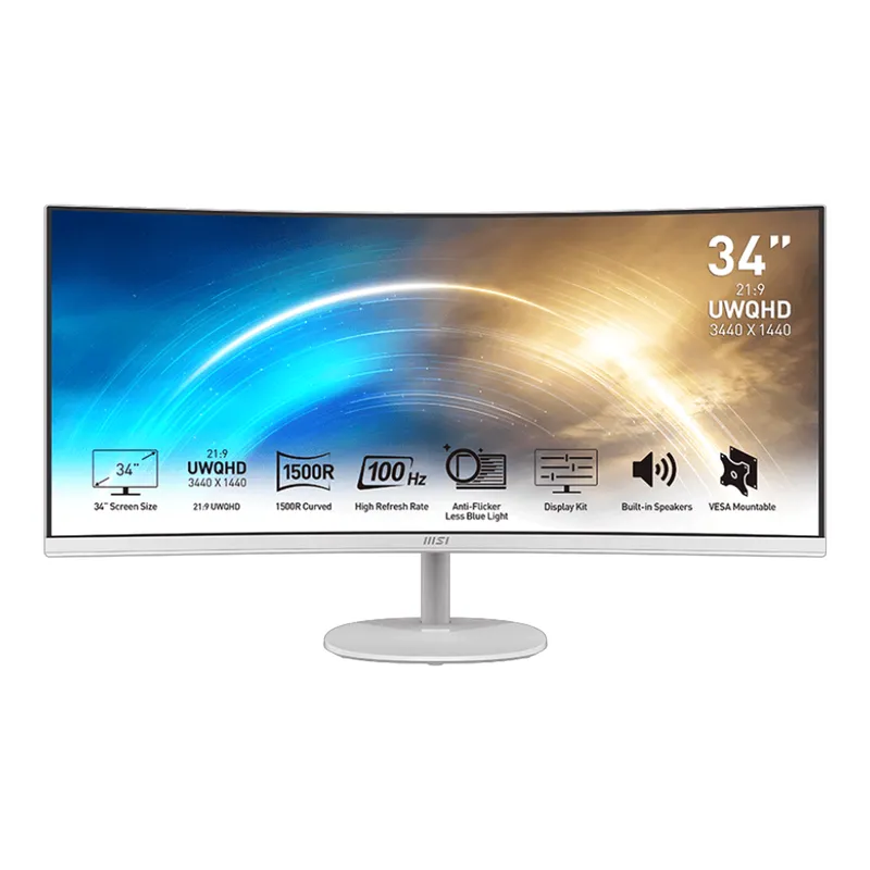 Màn Hình Máy Tính MSI Pro MP341CQW | 34 inch, WQHD, VA, 100Hz, 5ms, Cong, Trắng